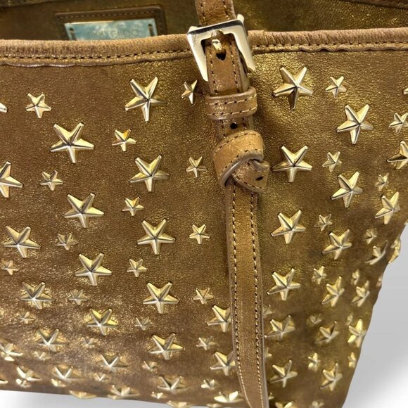 JIMMY CHOO Sasha S Studded Tote Bag Beige Gold Leather Handbag - Picture 8 of 9